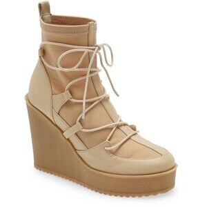 Steve Madden Womens Atomic Tan Lace Up Wedge Heel Ankle Boots Size 8 M